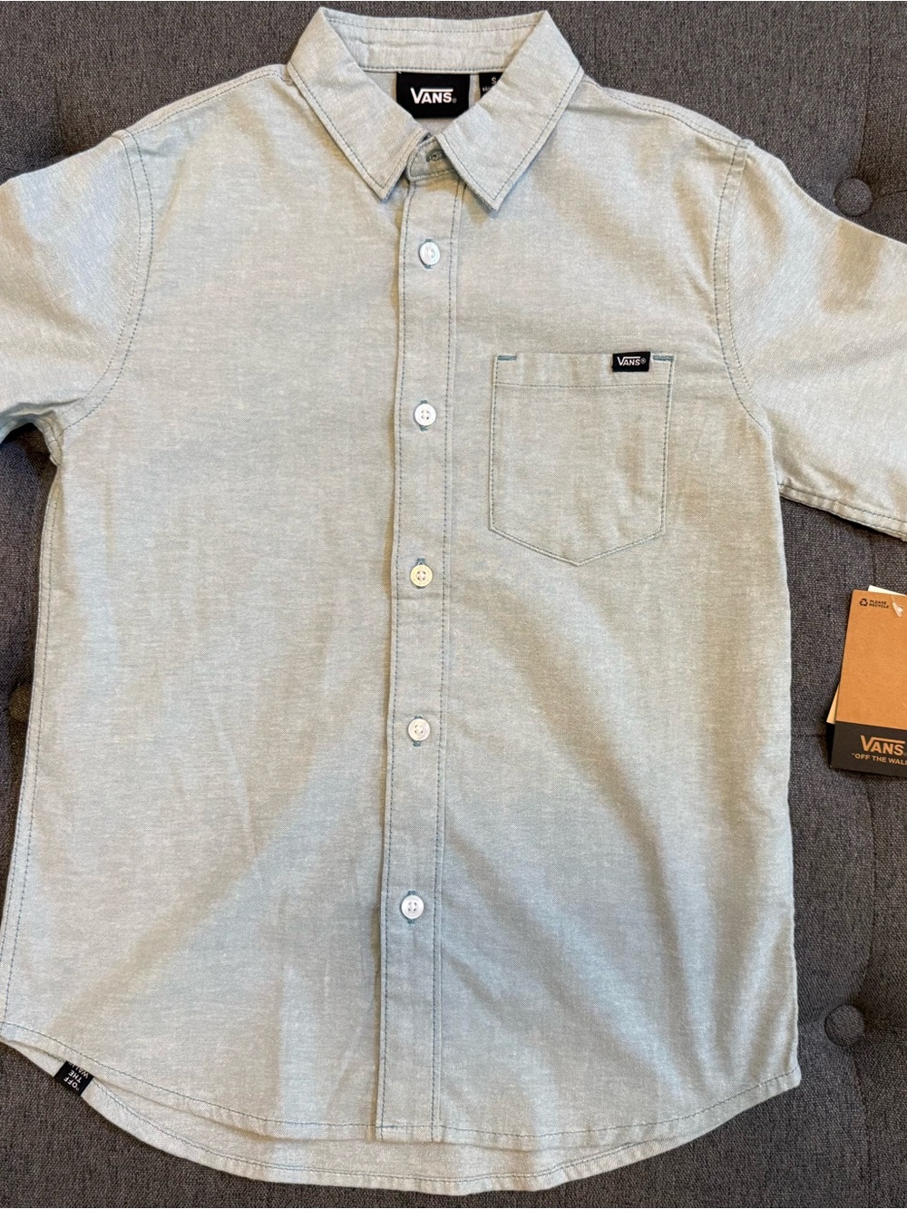 Vans Boys Button Up Shirt Size Small Blue Woven Top NWT